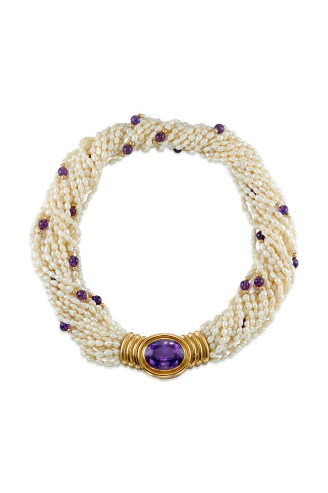 14k Gold Amethyst and Pearl Necklace