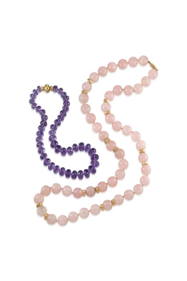 Gold Amethyst and Rose Quartz Necklaces