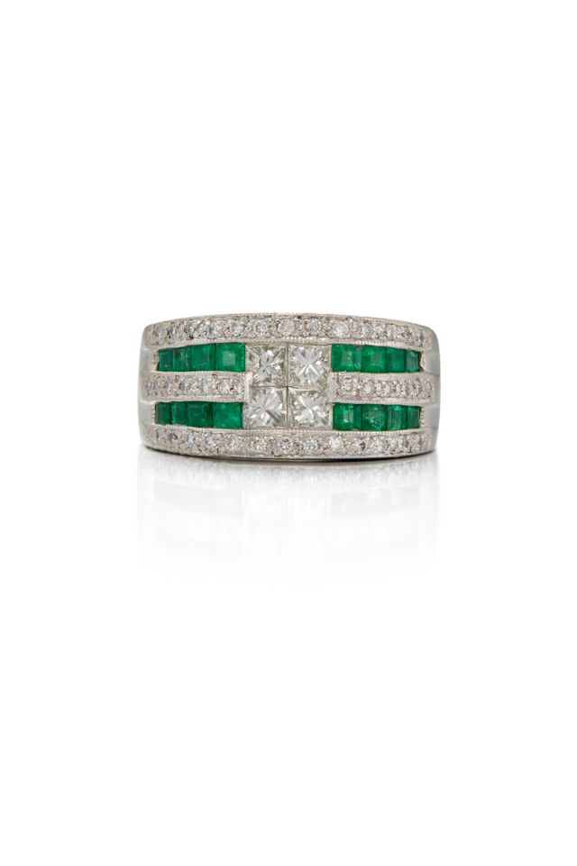 Platinum Emerald and Diamond Ring