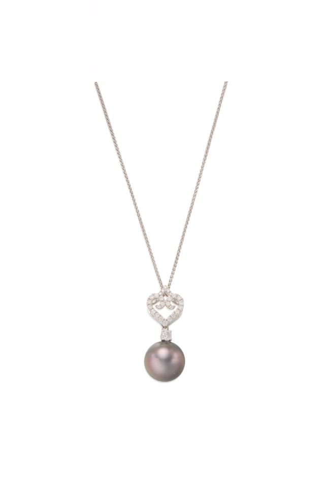 Gold Pearl and Diamond Pendant Necklace
