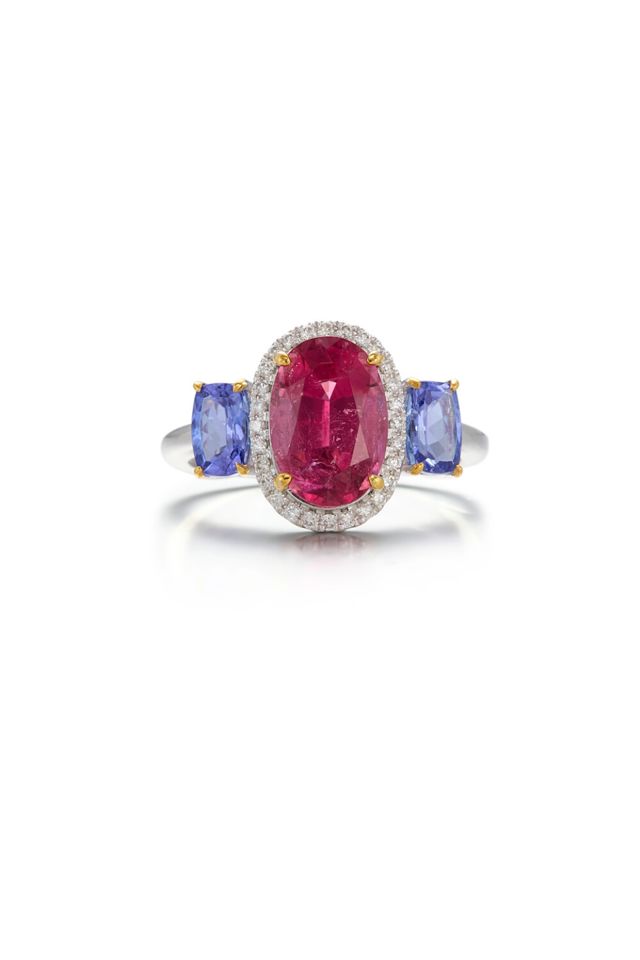Platinum Tourmaline Tanzanite and Diamond Ring