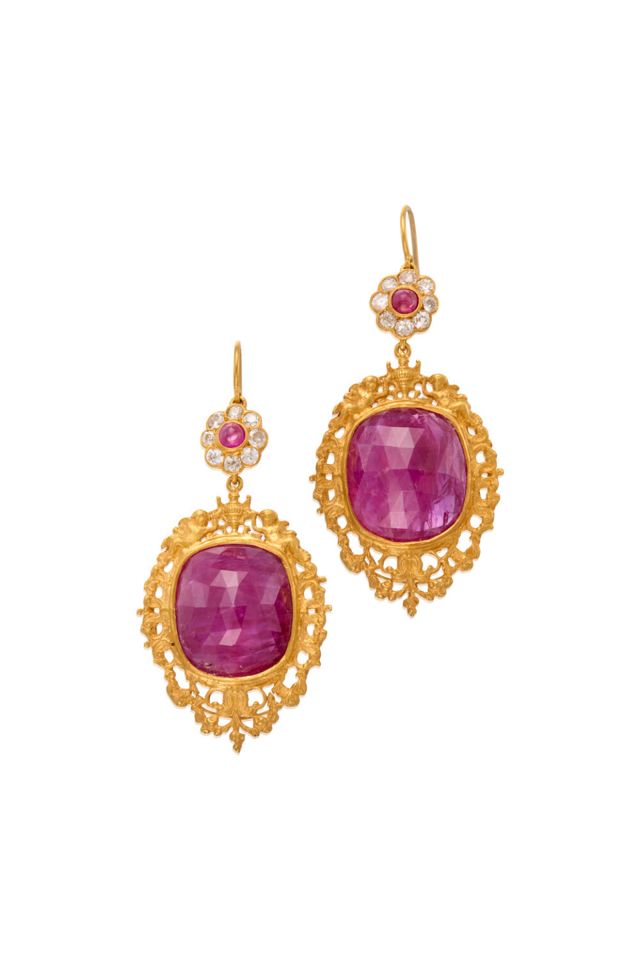 18k Gold Ruby and Diamond Earrings