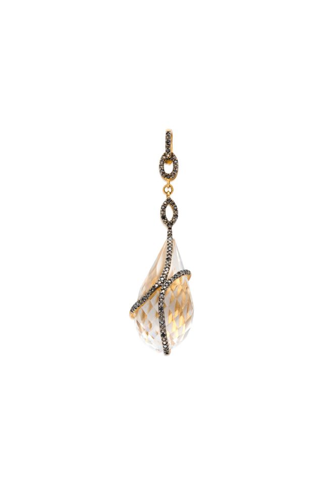14k Gold Rock Crystal and Diamond Pendant
