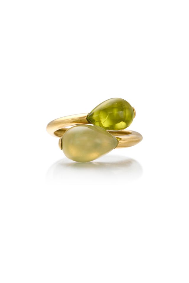 18k Gold Peridot and Quartz Ring