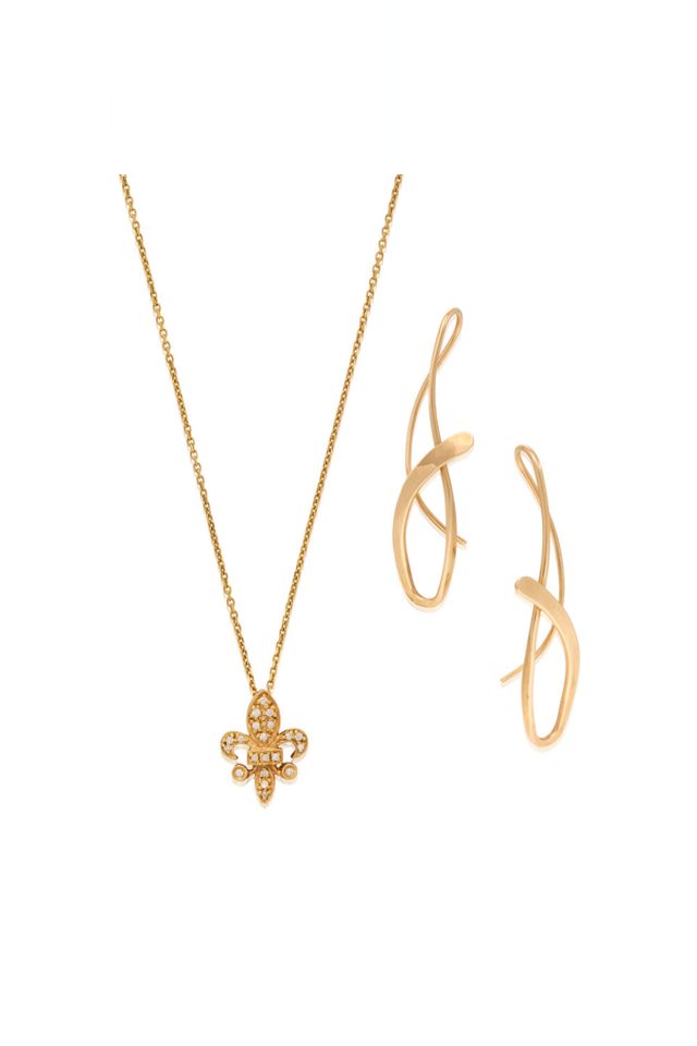 14k Gold Diamond Pendant Necklace and Earrings