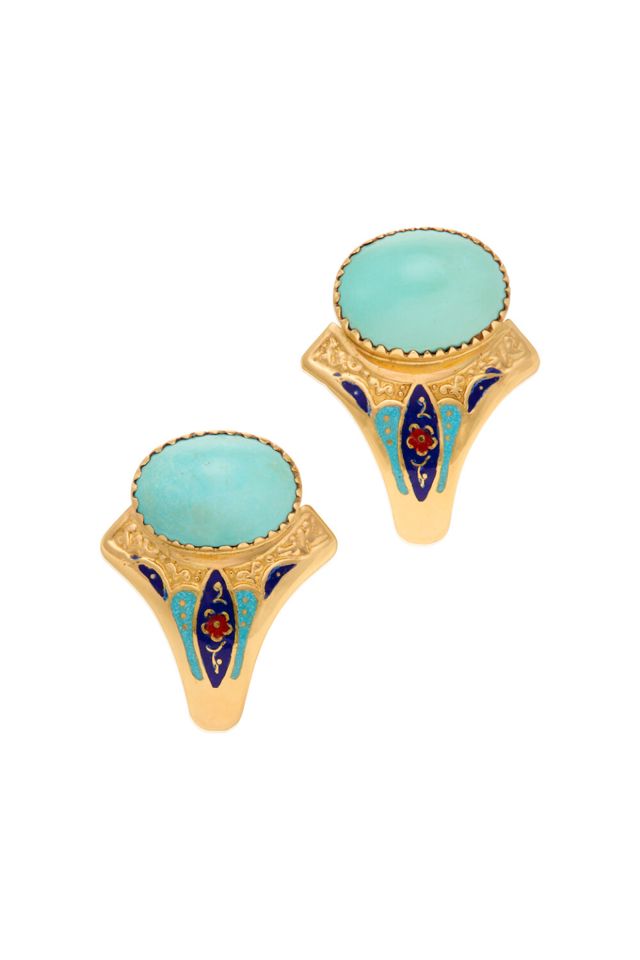 18k Gold Turquoise Earrings