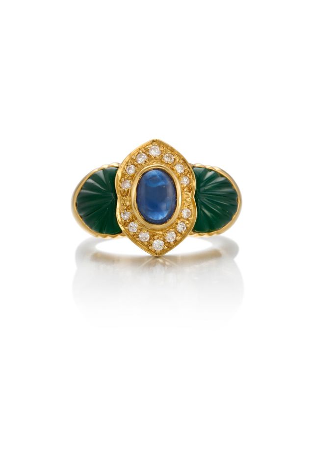 18k Gold Sapphire Chalcedony Ring