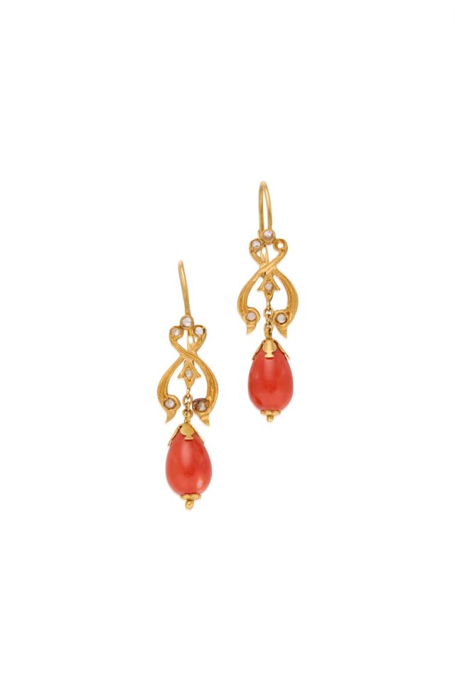 18k Gold Coral Diamond Earrings