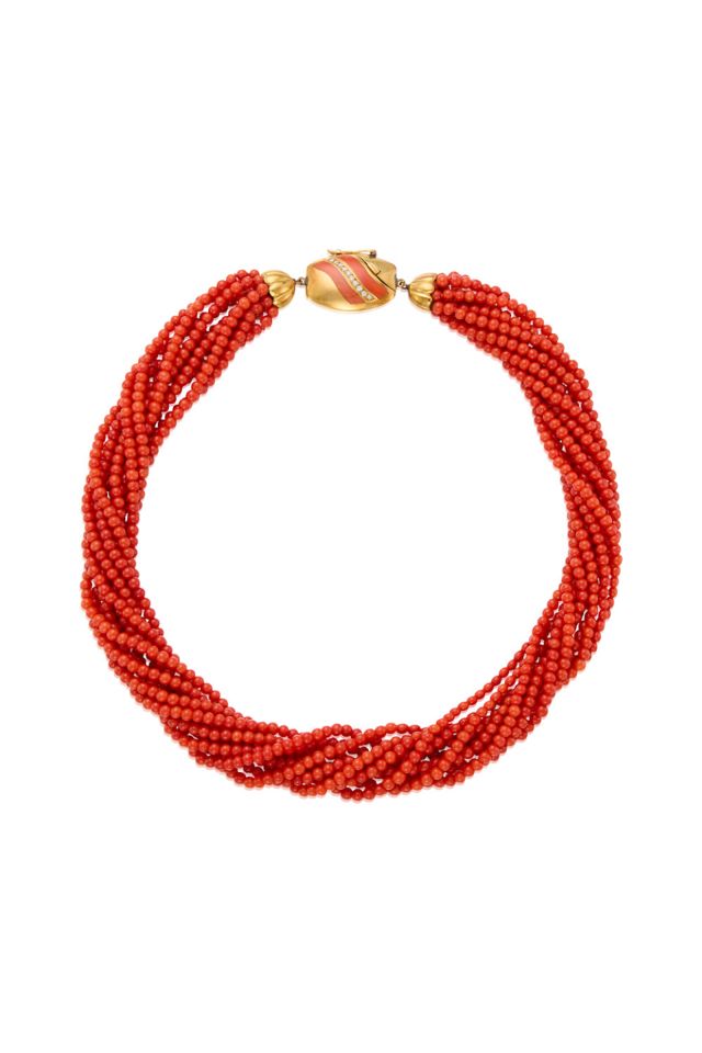 18k Gold Coral Diamond Necklace