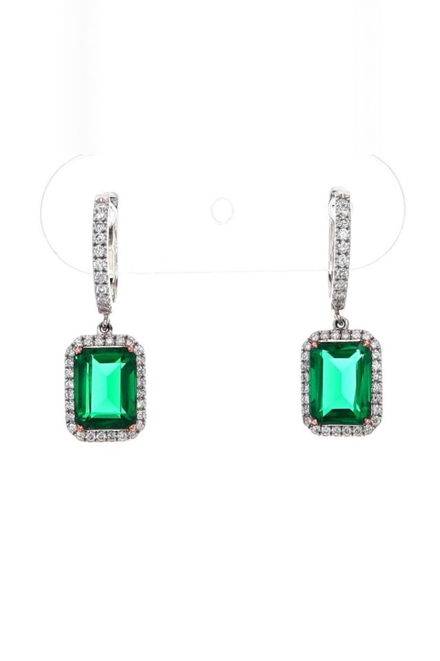14k White Gold Emerald and Diamond Earrings