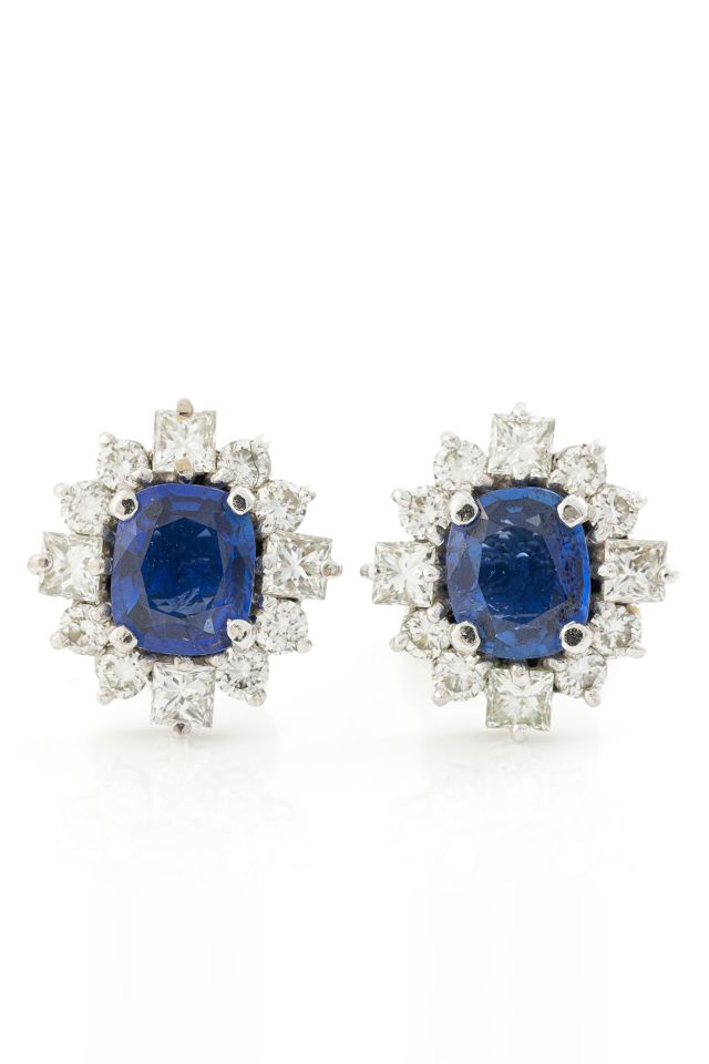 14k White Gold Sapphire and Diamond Stud Earrings