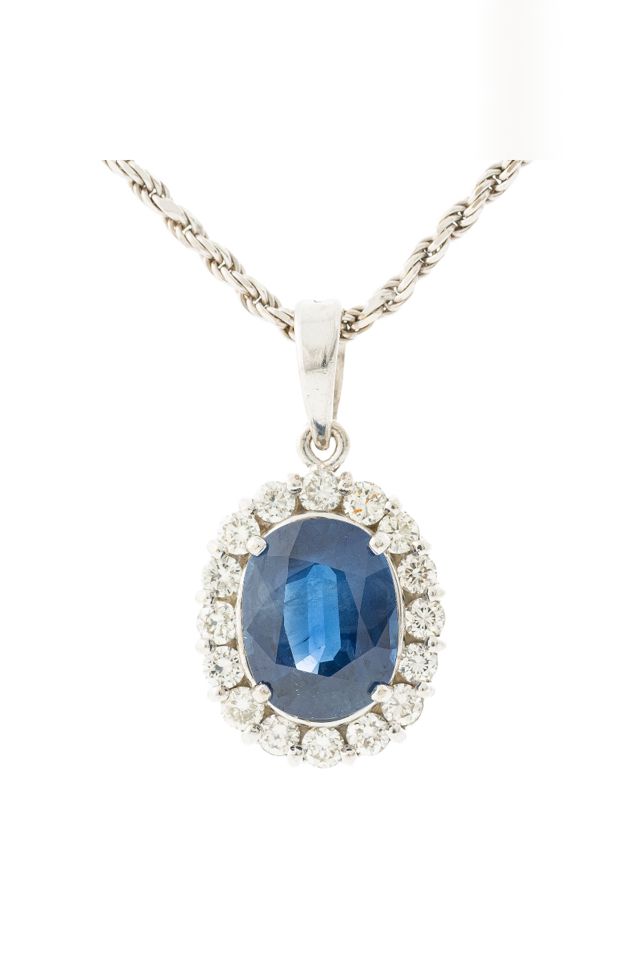 18k Gold Sapphire and Diamond Pendant Necklace