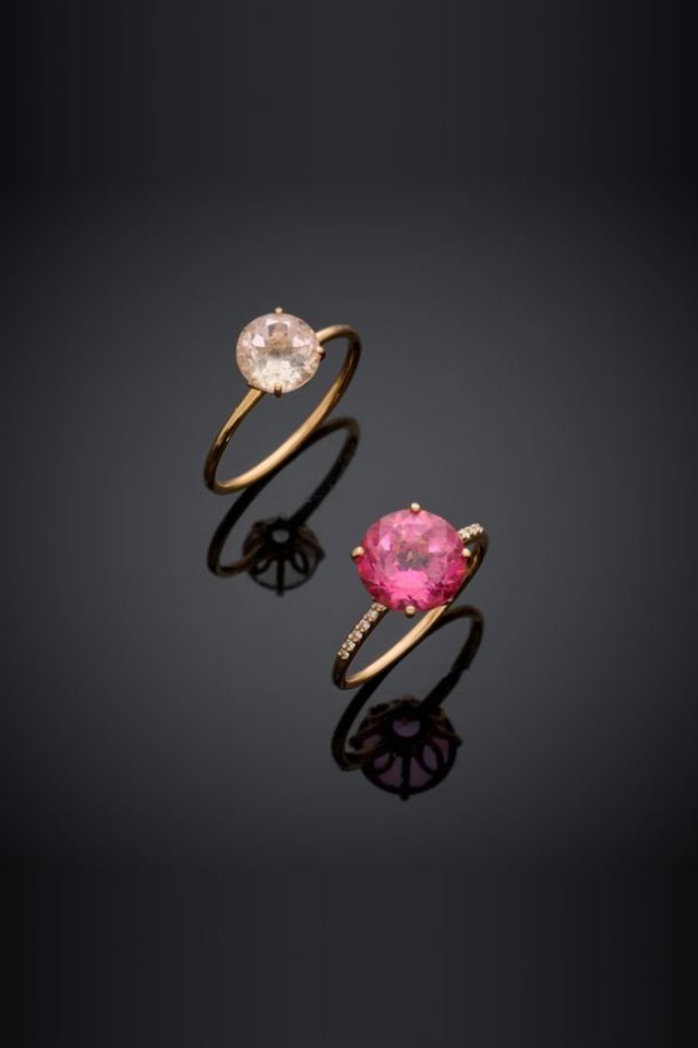 Two 18k Gold Topaz and Diamond Rings